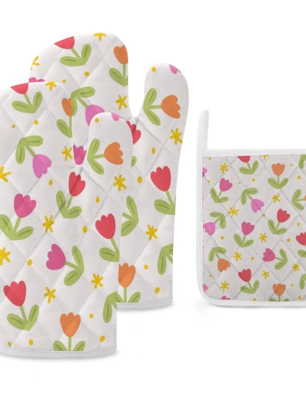 Oven Mitts & Pot Holder Set of 3 Tulips